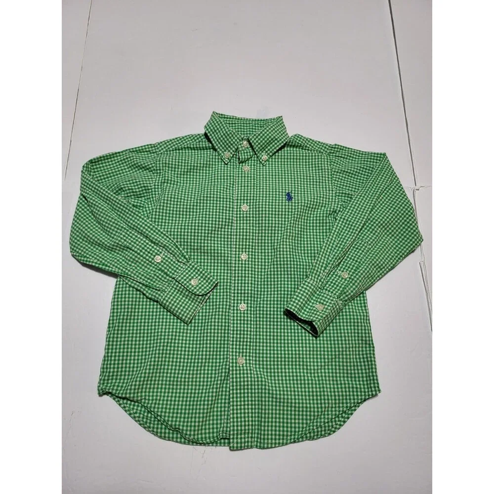 (#17) Polo Ralph Lauren Button Up Size Kid's 5 Green Check Plaid Long Sleeve